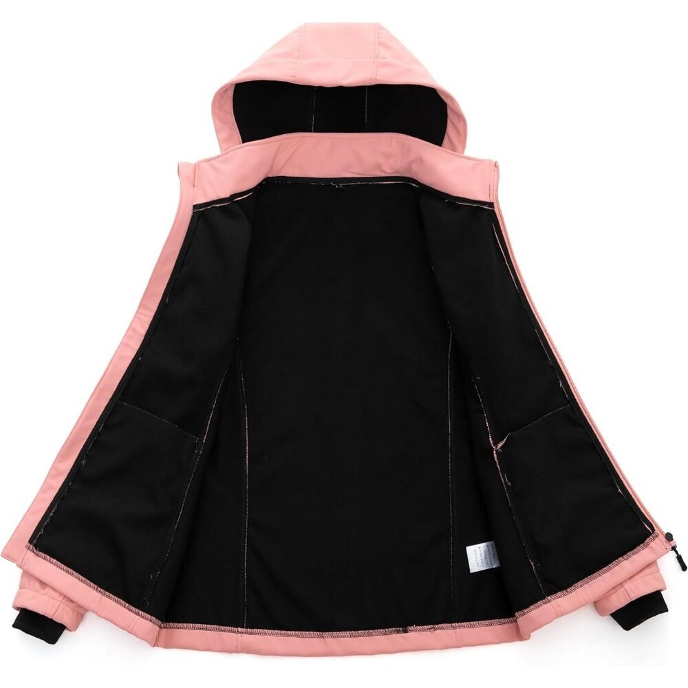 Women's Vest Hooded Jacket Coat Light Pink Fleece Winter Warm Zippered Pockets - Picture 5 of 9